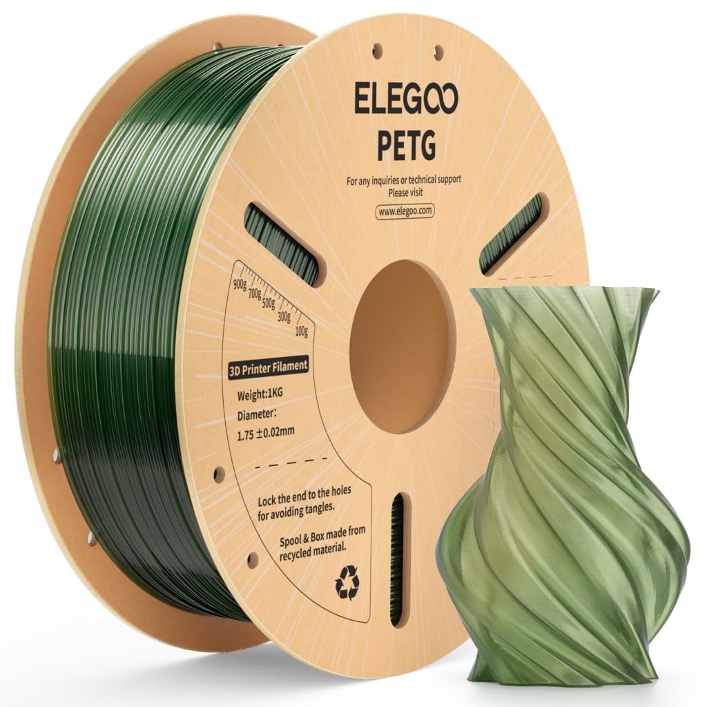 ELEGOO PETG Filament 1.75mm Transparent Olive Green 1KG, Translucent 3D Printer Filament High Precision, Strong & Durable 1kg Sp