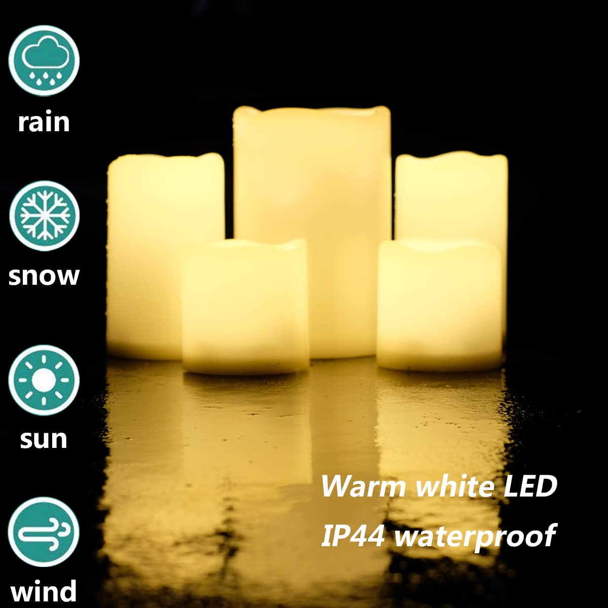 Nonno&Zgf 5 Pack Outdoor Candles, Waterproof Flameless Remote Battery Candles, Warm White Led Resin Rainproof Pillar Battery Ope