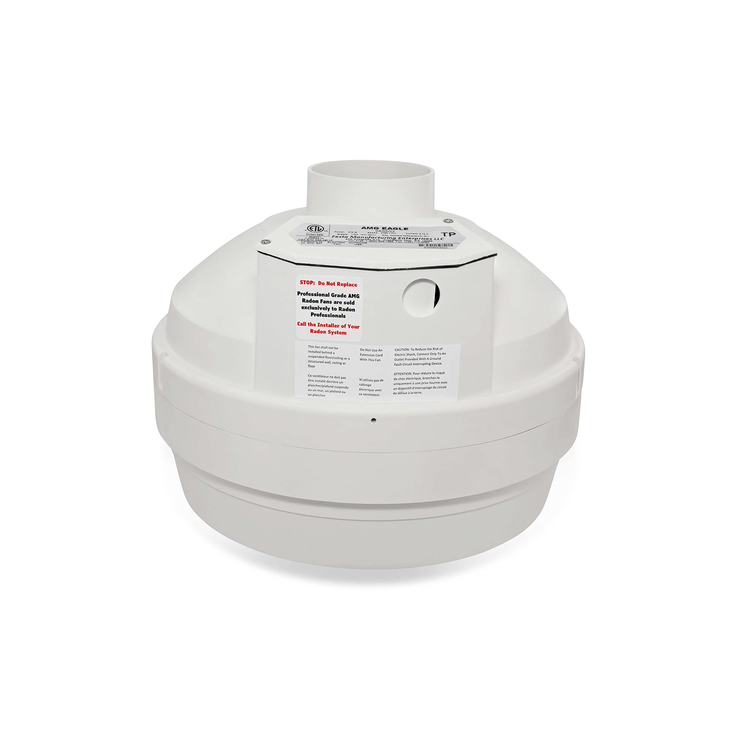 Festa Radon Amg Eagle Radon Fan   Quiet And Energy Efficient 241 Cfm Radon Mitigation System Inline Fan   3'' Electric Waterproo