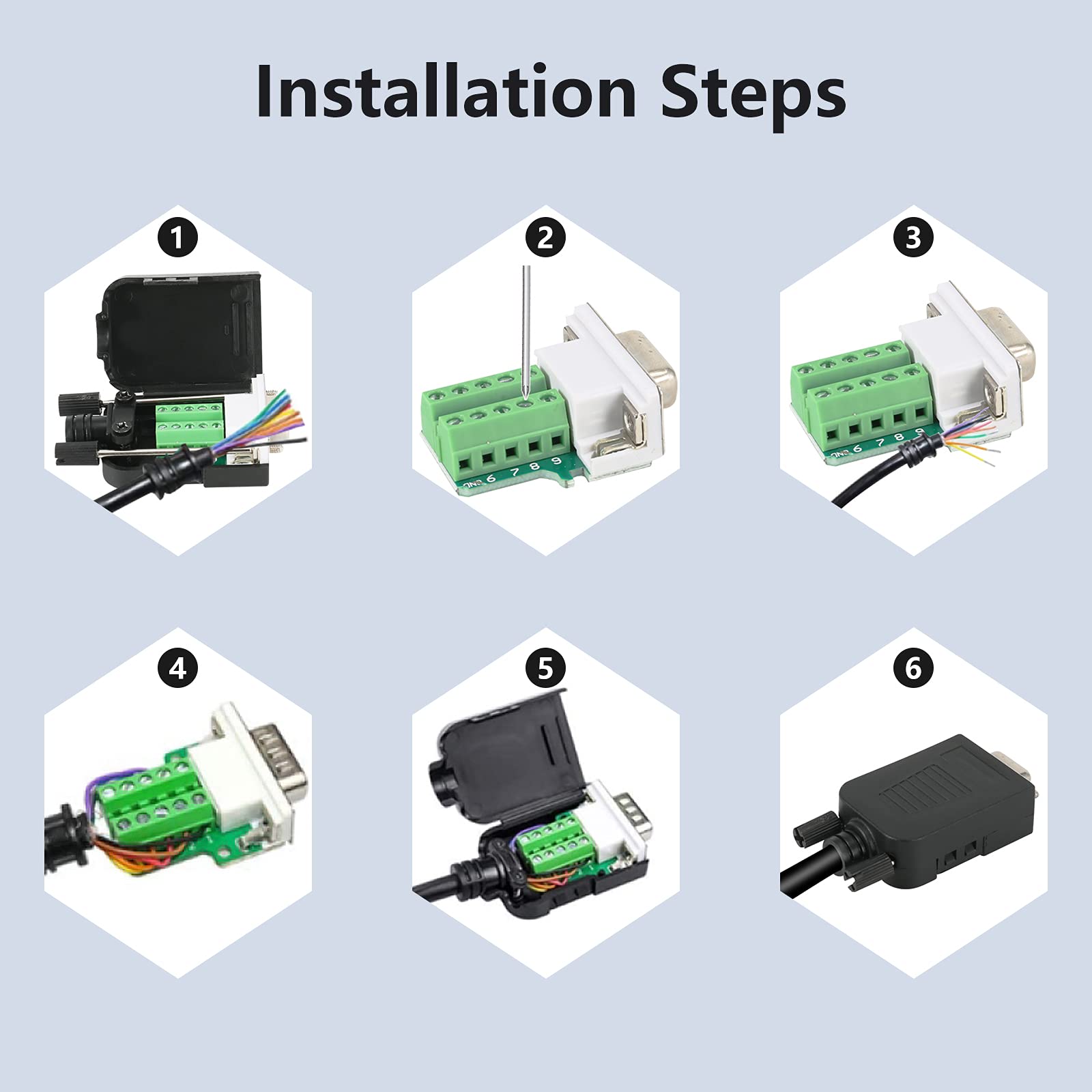 Dbilida Db9 Solderless Connector 4Female, Db9 Breakout Connector Rs232 D Sub Serial To 9Pin Port Terminal With Case