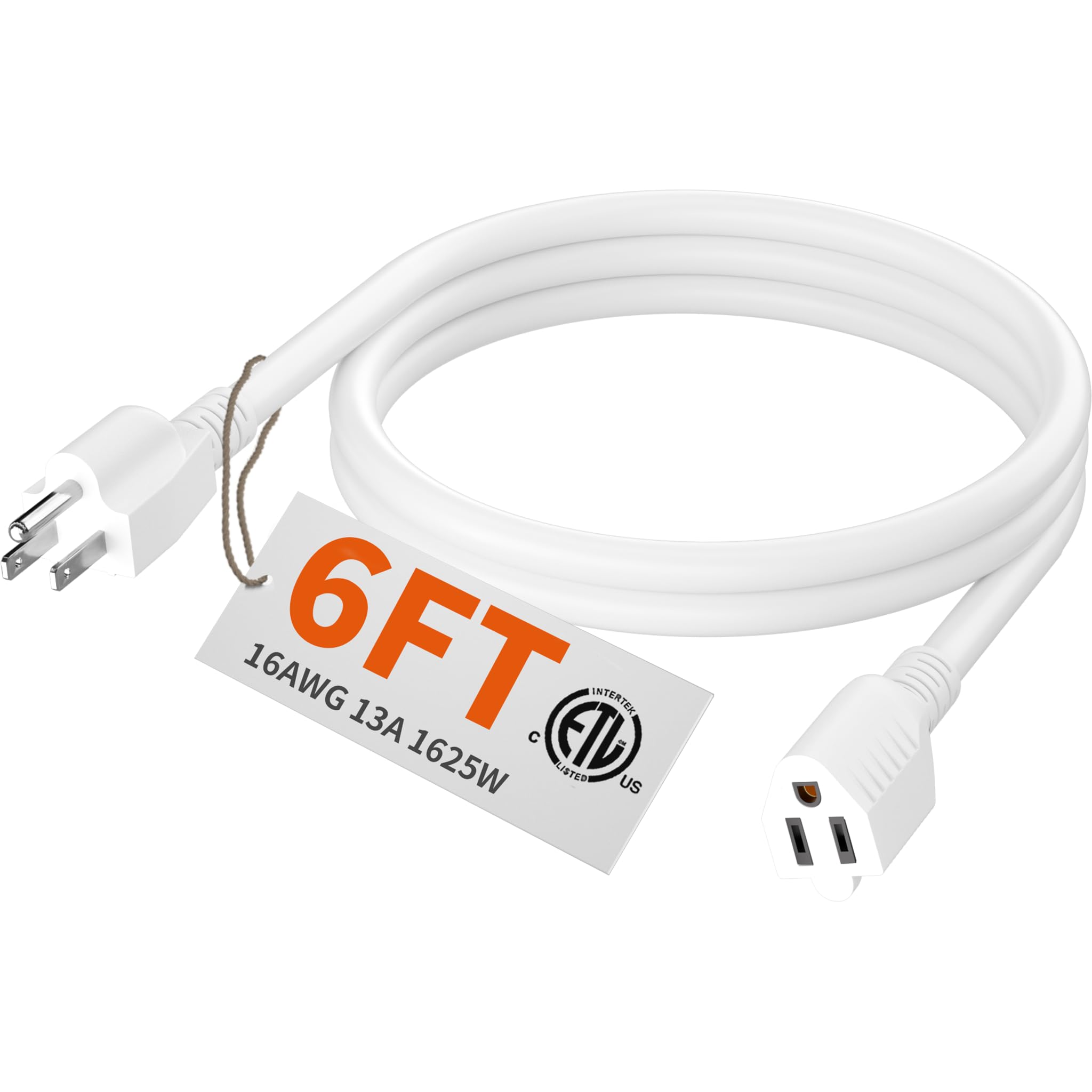 Huanchain 6 Ft 16 Gauge White Indoor Outdoor Extension Cord Waterproof, Flexible Cold Weather 3 Prong Electric Cord Outside, 13A