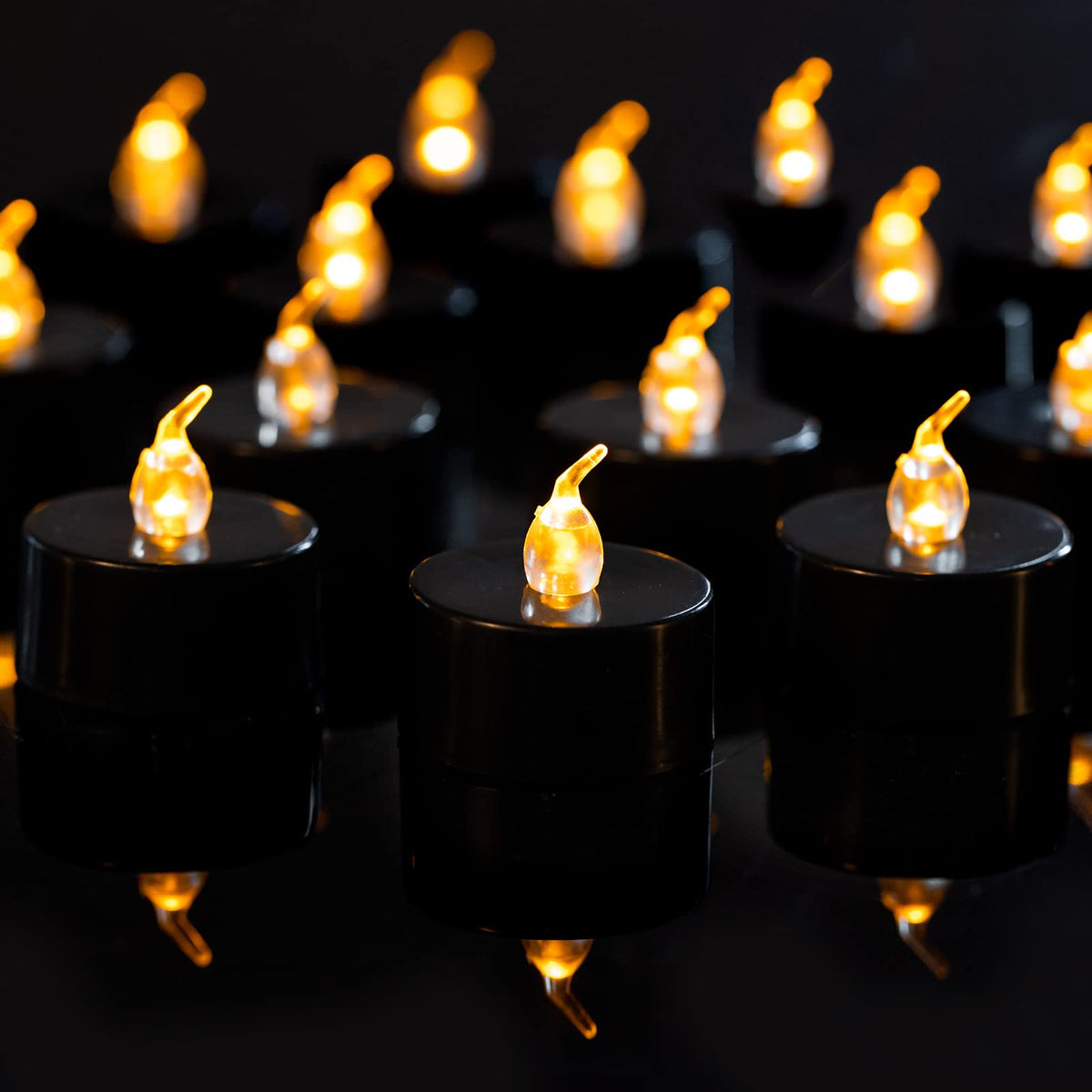 Lanker 24 Pack Black Tea Lights Candles - Flickering Warm Yellow Lights Flameless Led Candles - Long Lasting Battery Operated Fa