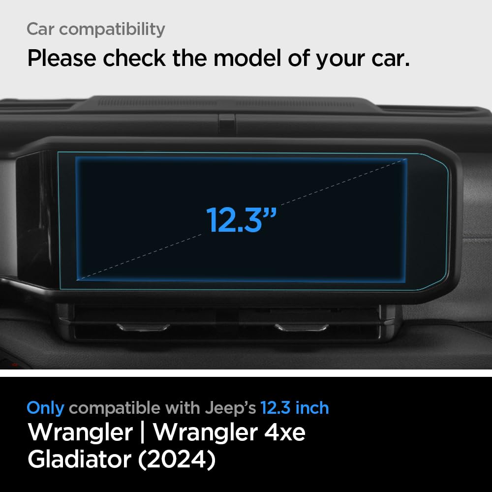 Spigen Tempered Glass Screen Protector [Glastr Slim] Designed For Jeep Wrangler (2024/2025), Jeep Gladiator (2024/2025), Jeep Wrangler 4Xe (2024/2025) 12.3 Inch Dashboard Touchscreen   Crystal Clear