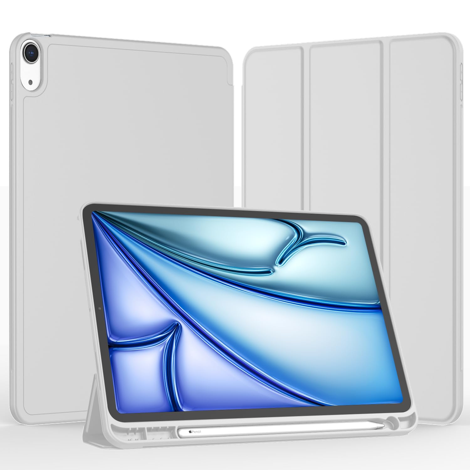 Imieet Ipad Air 11 Inch Case 2024 (6Th Generation), Ipad Air 5Th Generation Case 2022/4Th Generation Case 2020 10.9 Inch With Pencil Holder, Trifold Stand Smart Case (Light Gray)