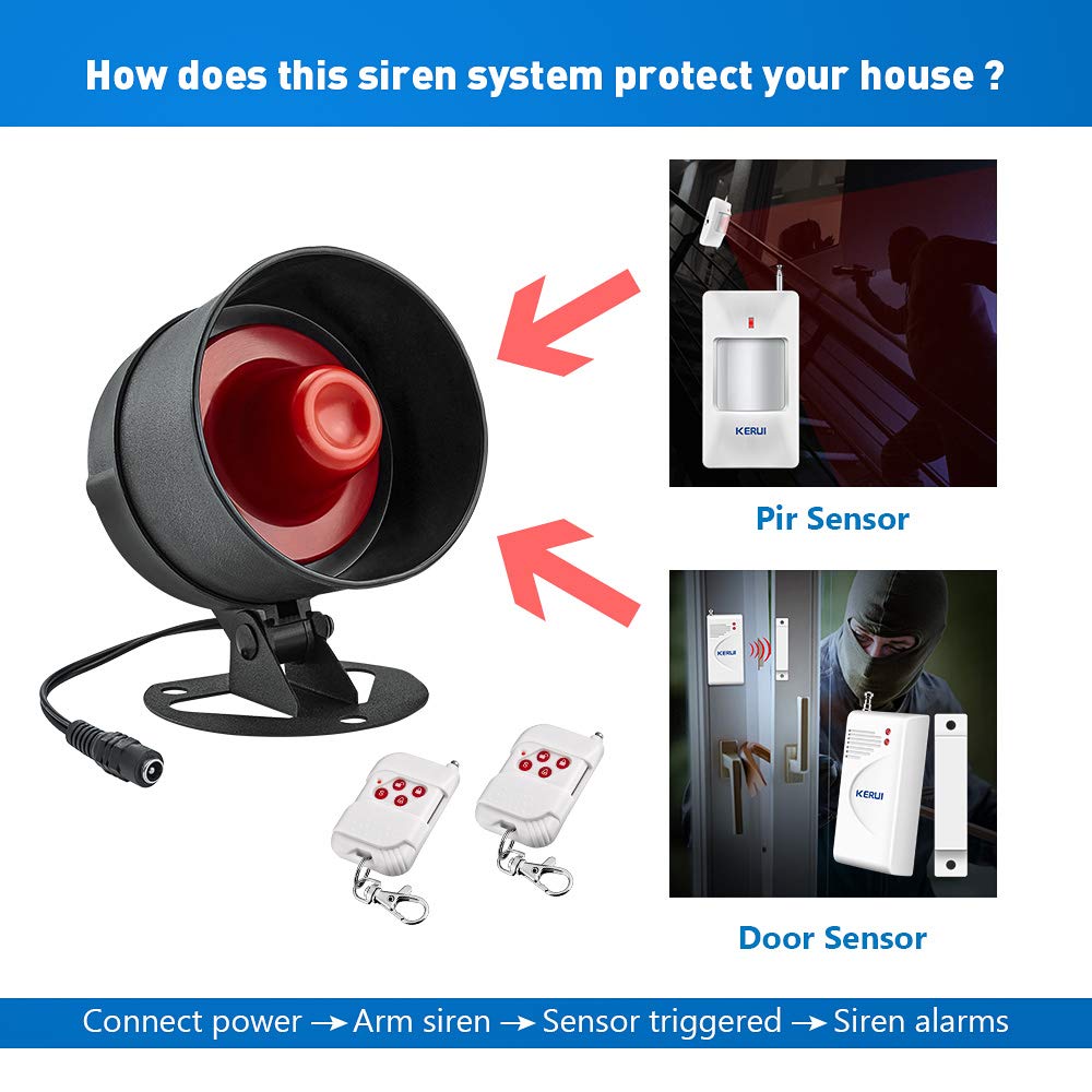 Kerui Standalone Home Office Shop Security Alarm System Kit,Wireless Loud Indoor/Outdoor Weatherproof Siren Horn With Remote Con