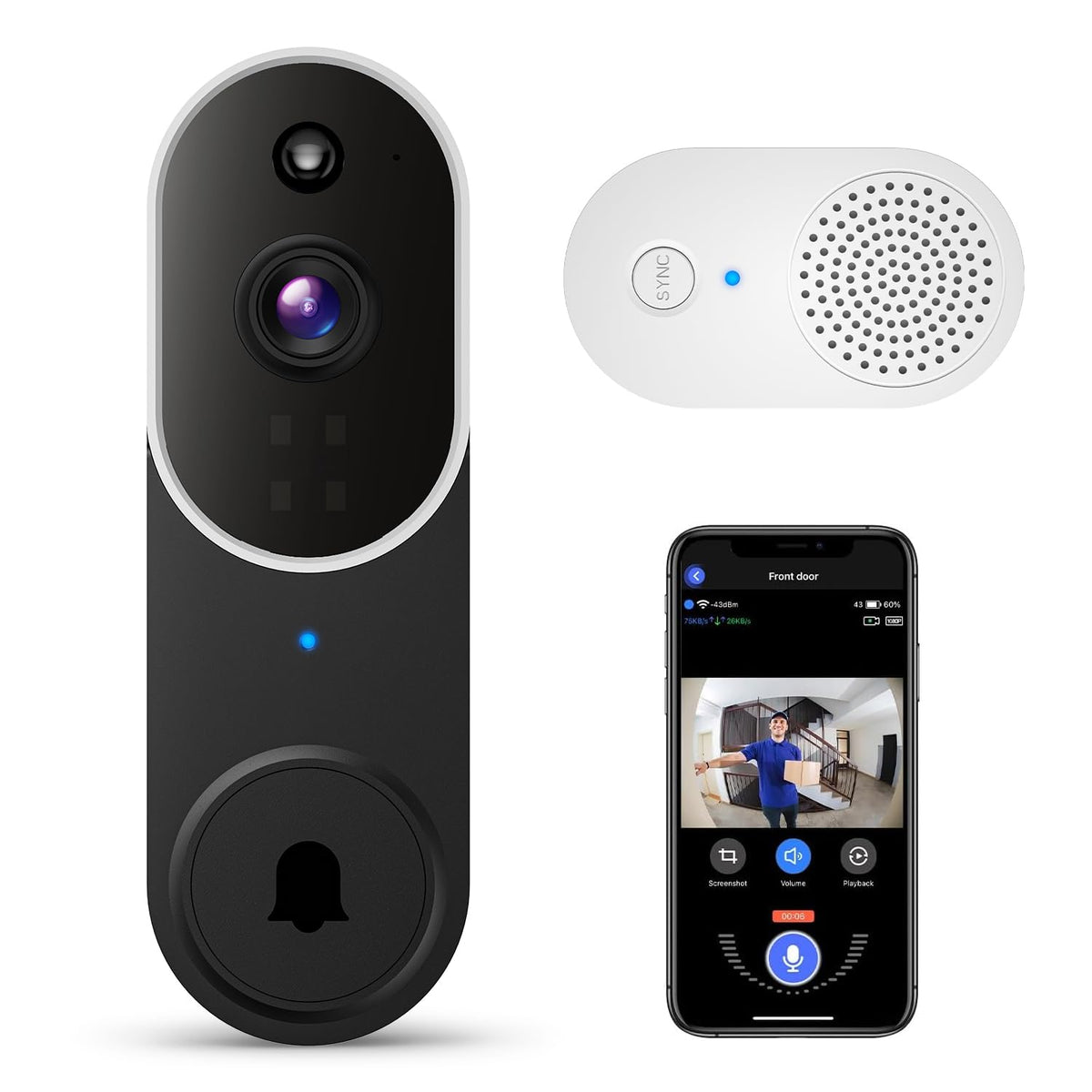 Guggre 1080P Wireless Video Doorbell Camera With Chime, Ai Human Detection, Cloud Storage, Two-Way Audio, 2.4Ghz Wi-Fi Support, 