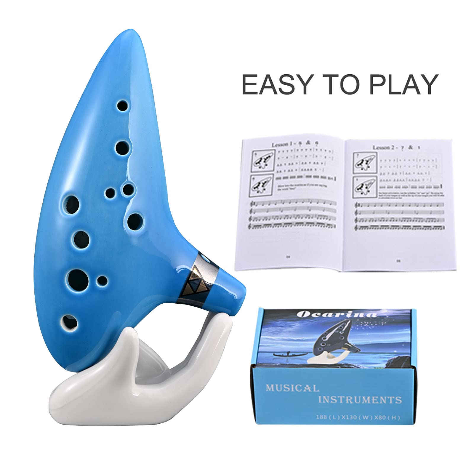 Lieke Ocarina 12 Hole Alto C Ceramic Ocarinas, Musical Instrument For Beginners Adults With Display Stand Song Book Neck Strap B