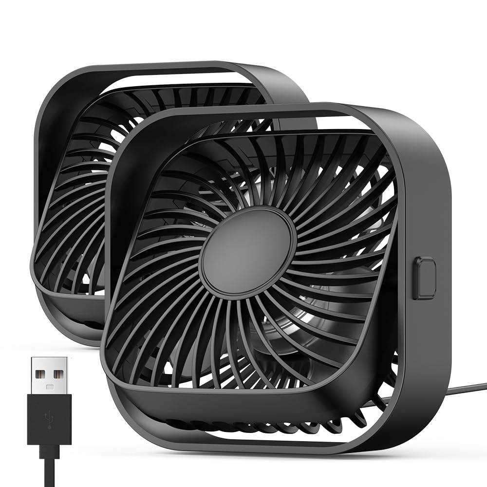 Topk Usb Desk Fan 2Pack Mini Personal Fan Portable, Strong Airflow & Quiet Operation, Usb Powered, Three Speed Wind Small Usb Fa