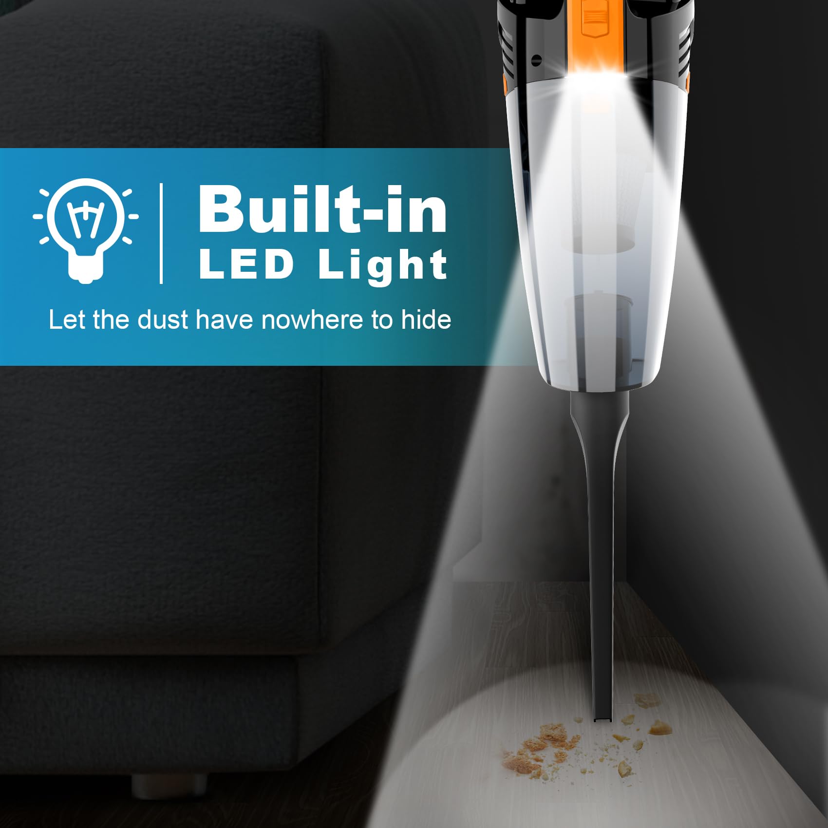 Cordless Car Vacuum Handheld Vacuum Cleaner With Led Light, Lightweight High Power Hand Vacuum, Hand Held Vacuum Cleaner For Car