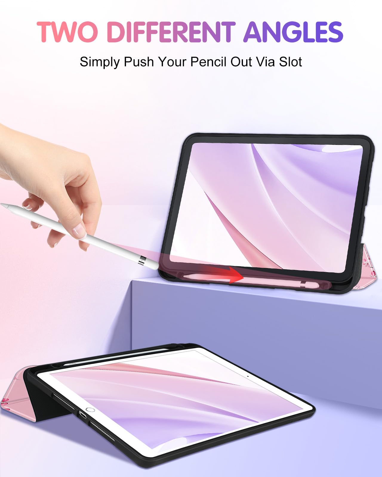 Uppuppy For Ipad 9Th/8Th/7Th Generation Case 10.2 Inch Girls Cute Women Folio Smart Cover Pencil Holder Flowers Aesthetic Design