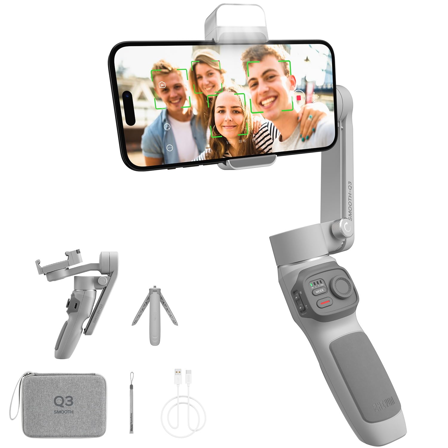 Zhiyun Smooth Q3 Combo, 3-Axis Phone Gimbal with Fill Light and Gimbal Bag, Portable & Foldable, Gesture Control, Video Recordin