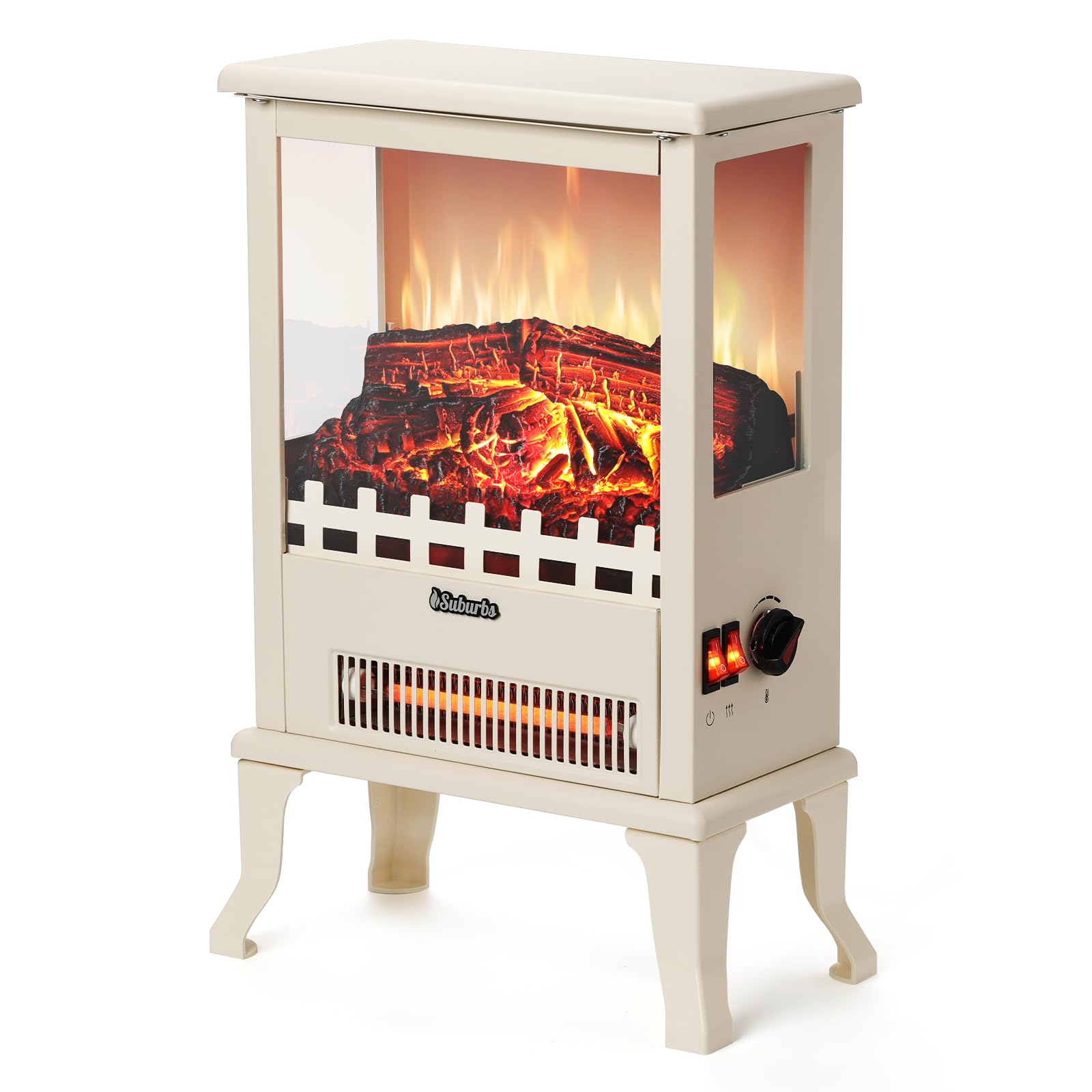 19'' 1500W Infrared Electric Fireplace Stove, 3 Sided View, Realistic Flame, Overheat Protection, Csa Certified   For Small Spac