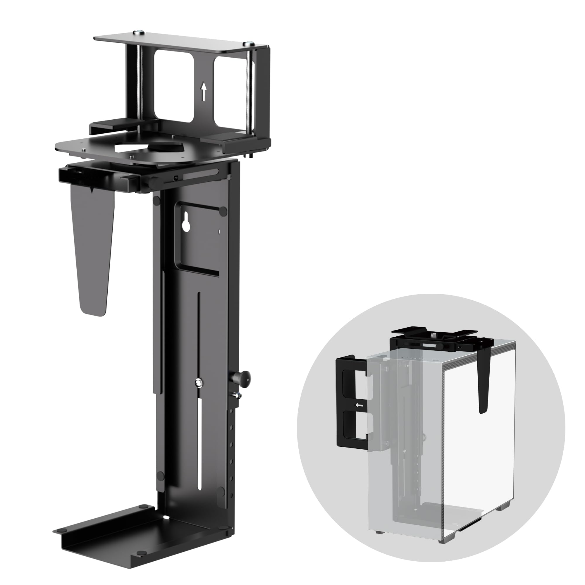 Pholiten Under Desk CPU Mount,Universal Desk Leg CPU Mount,3.94 to 11.61 inch Wide Computer Case CPU Hanger Holder,Table Beam CP