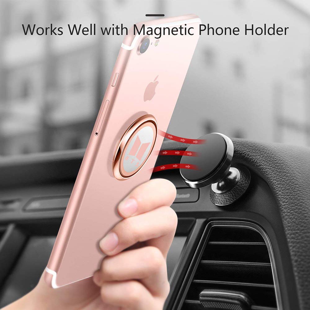 2 Pack Phone Ring Holder Finger Kickstand Universal 360 Rotation Metal Ring Grip For Magnetic Car Mount Compatible With All Smar