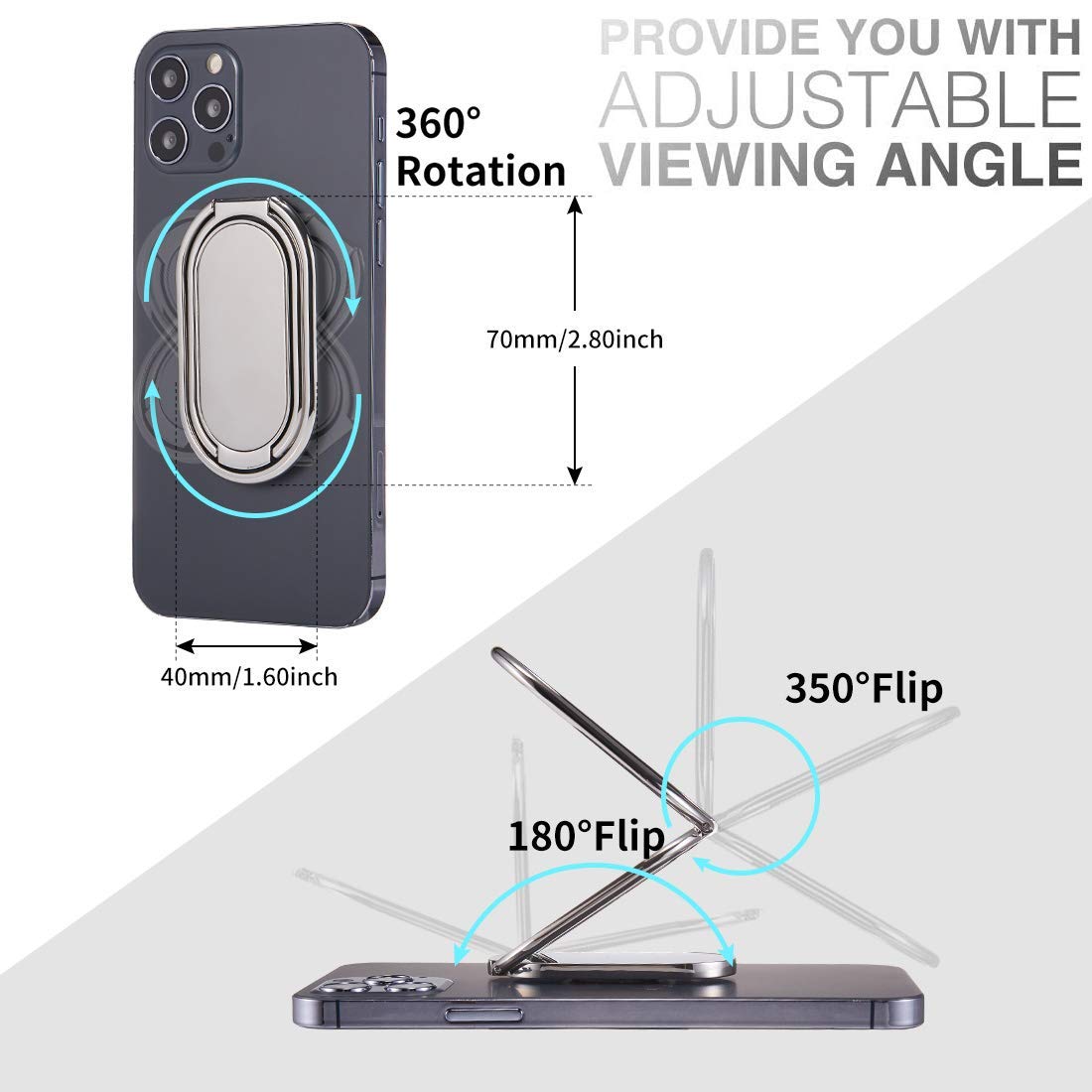 Rimyam Phone Ring Holder Finger Kickstand Foldable Cellphone Back Stand 360 Rotation Metal Ring Grip Holder For Magnetic Car Mou