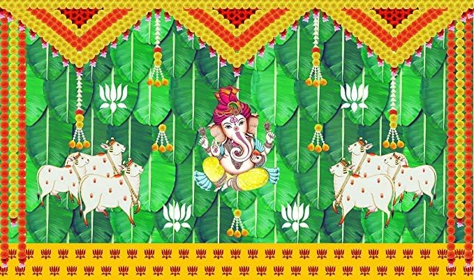 3A Featuretail Printed Backdrop Decoration Cloth, Ganpati Decoration Background for Wedding/Photobooth Props/Puja/Festival Funct