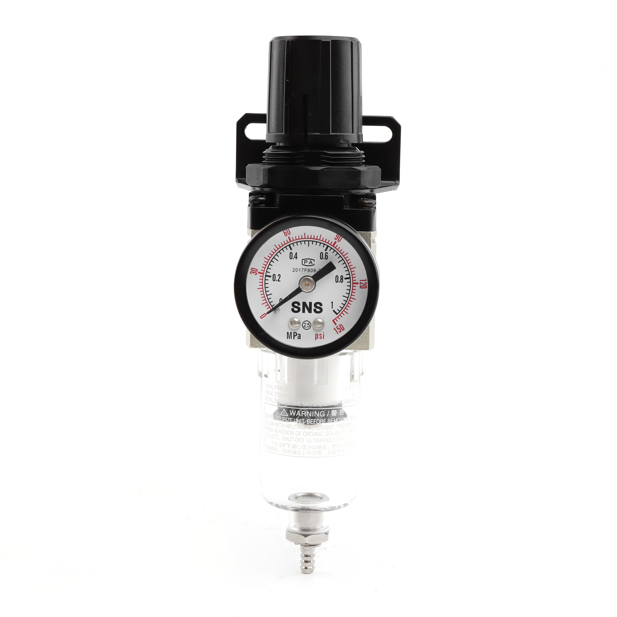 Sns Compressed Air Filter Regulator Piggyback Combo 1/4?Pt  Semi Auto Drain, Bracket, Gauge Poly Bowl Aw2000 N02A