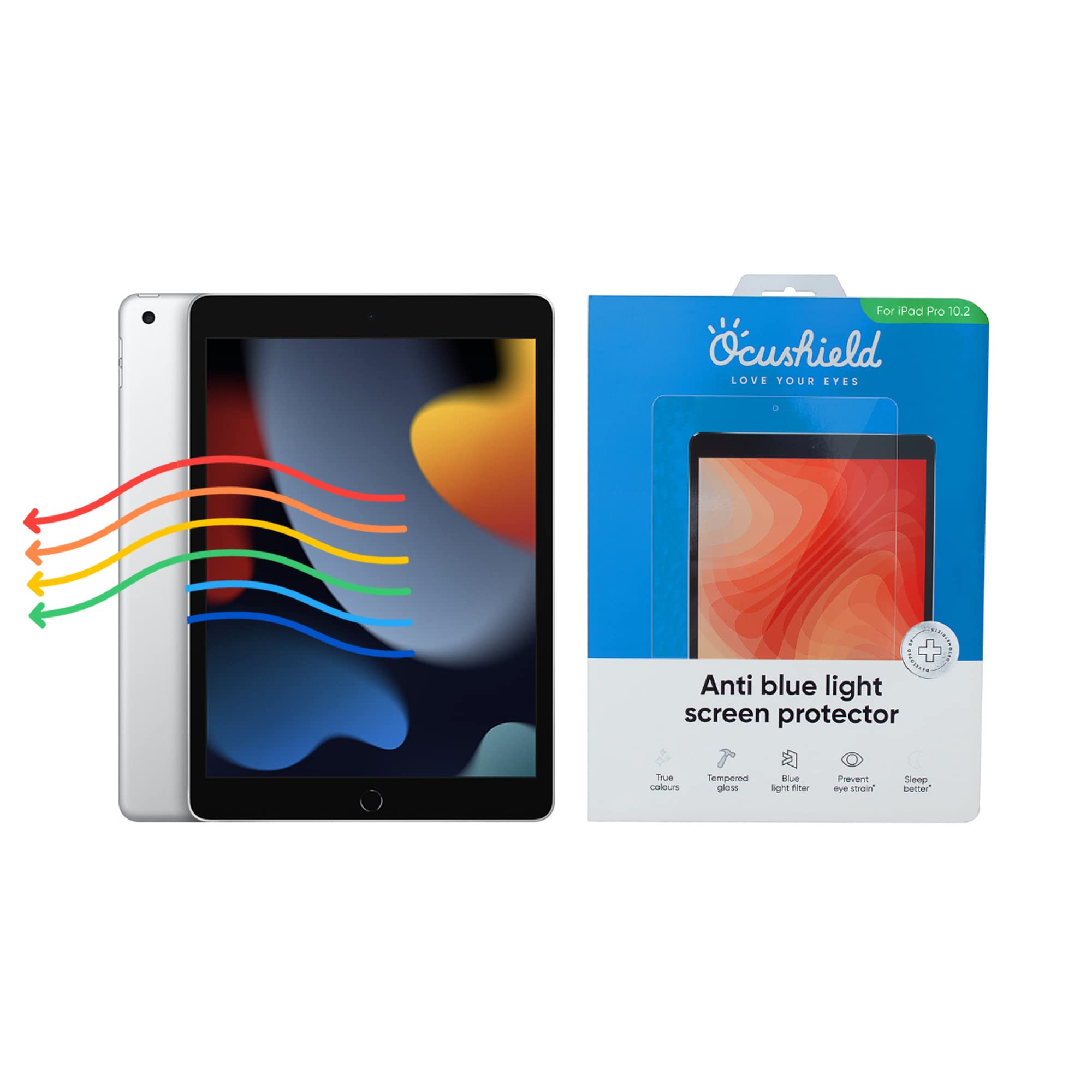 Ocushield Anti Blue Light Tempered Glass Screen Protector For Apple Ipad 10.2'' (2018 & 2020) 7Th/8Th/9Th Generation   Blue Ligh