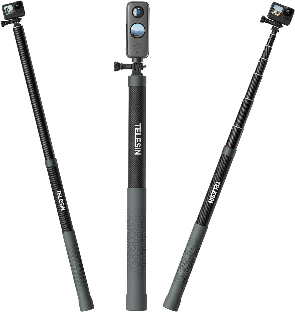 Telesin G3 Selfie Stick Pole Long Invisible (118'/3M), Carbon Fiber Waterproof Underwater Monopod For Gopro Max Hero 13 12 11 10 9 8, Insta360 X3 Go3 Ace Pro, Dji Action Pocket Bike Motorcycle