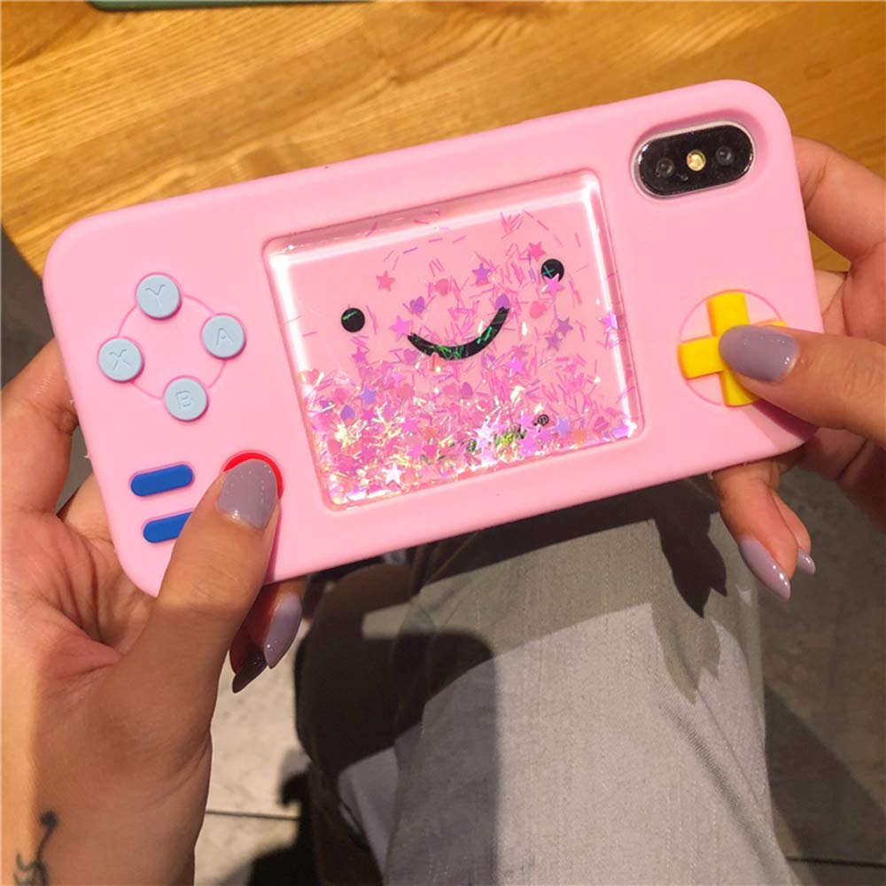 Unnfiko Squishy 3D Cartoon Game Case, Iphone Xr, Liquid Stars, Soft Rubber Protective Cover, Pink