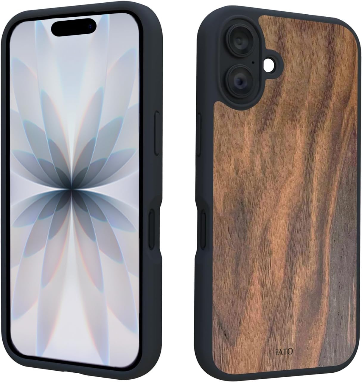 iATO iPhone 17 Case MagSafe, Real Walnut Wood (6.3-inch) - Slim Protective TPU, Strong Magnet Ring, Raised Screen & Camera Lips 
