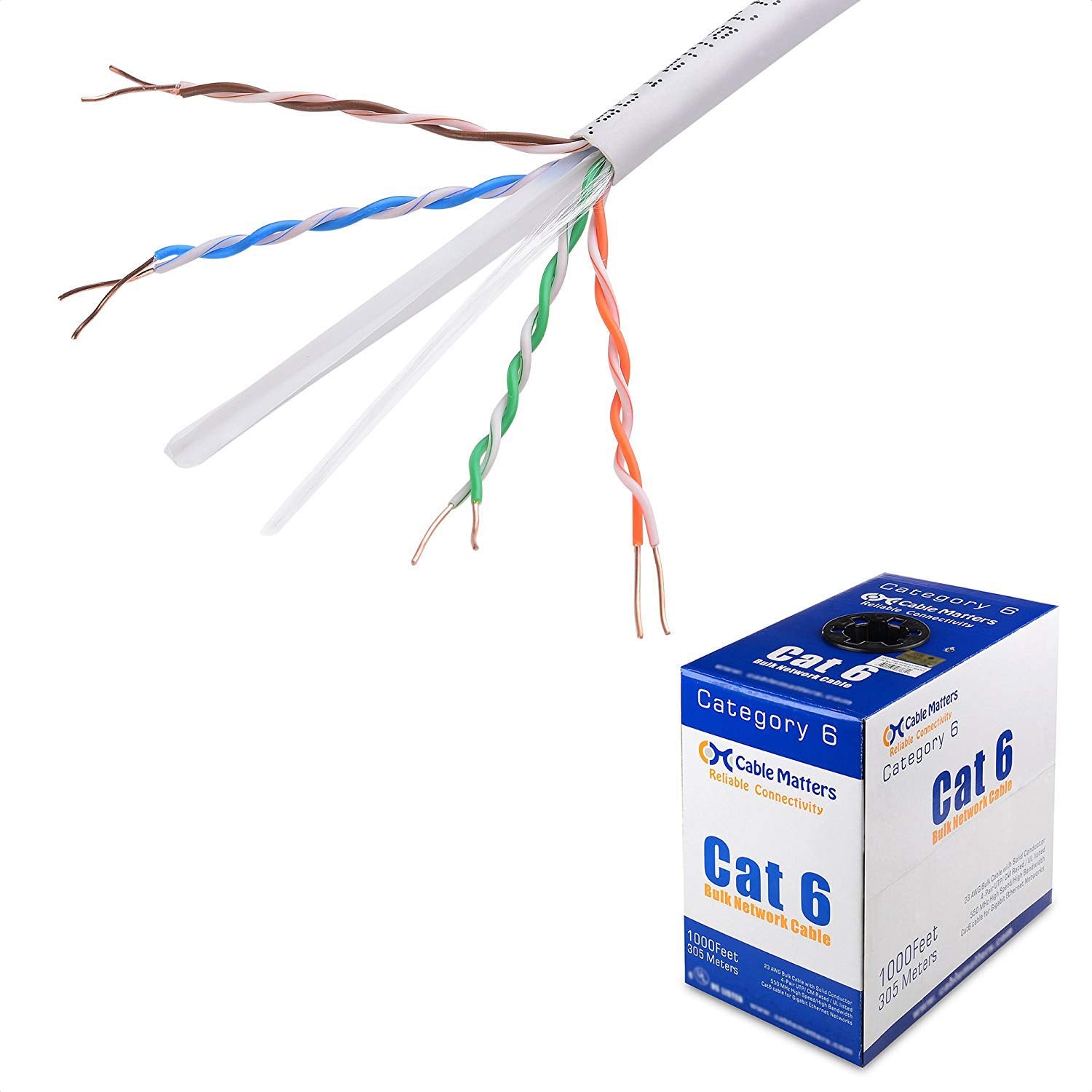 Cable Matters [UL Listed] 10Gbps in-Wall (CM) Rated 23AWG Bare Copper Cat 6 Cable 1000 ft (Cat6 Bulk Cable 1000 ft, Cat6 Etherne