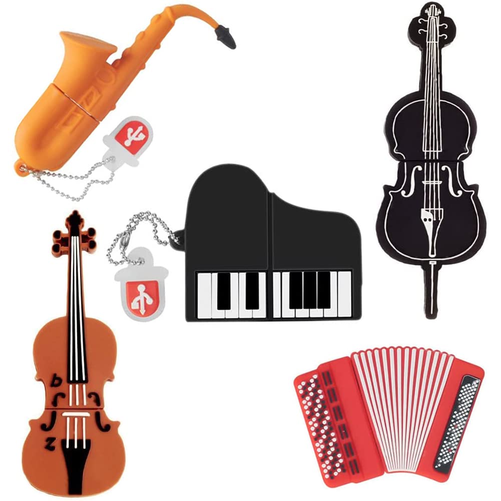 32Gb Usb Flash Drive Pack Of 5 Pcs, Borlterclamp Thumb Drives Memory Stick With Cute Musical Instruments Pattern, Usb Drive Gift For Students, Teachers And Kids