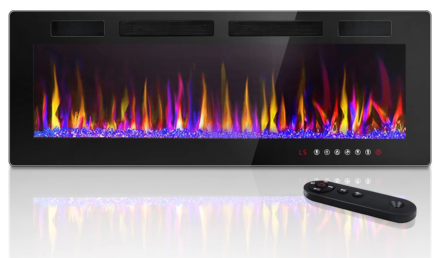 Lemberi 50 Inch Electric Fireplace Recessed And Wall Mounted,750/1500W Heater And Linear Fireplace With Touch Screen Control Pan