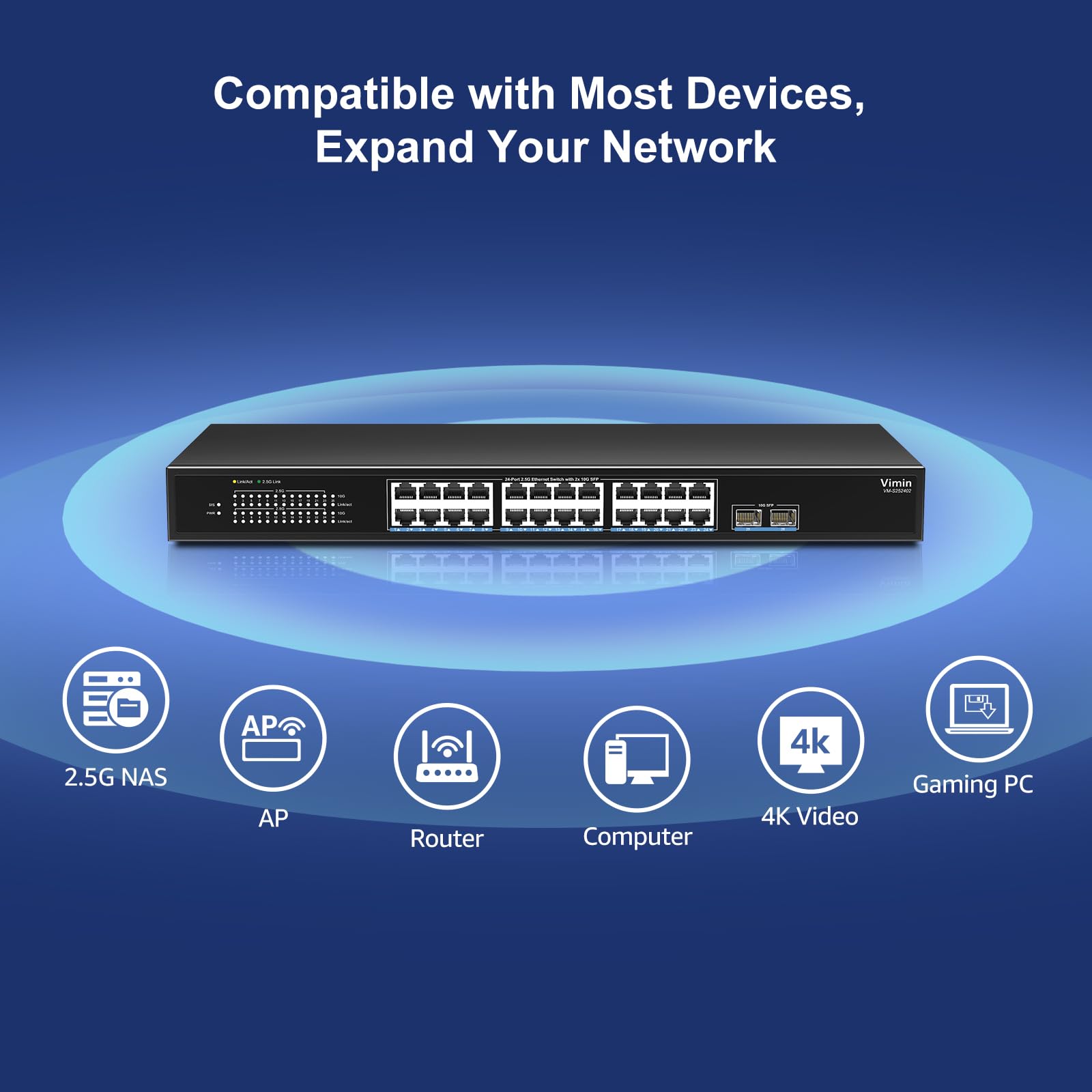 24 Port 2.5G Network Switch With 2X10G Sfp, 24X 2.5G Base T Ethernet Ports, Unmanaged Switch Compatible With 10/100/1000Mbps, 16