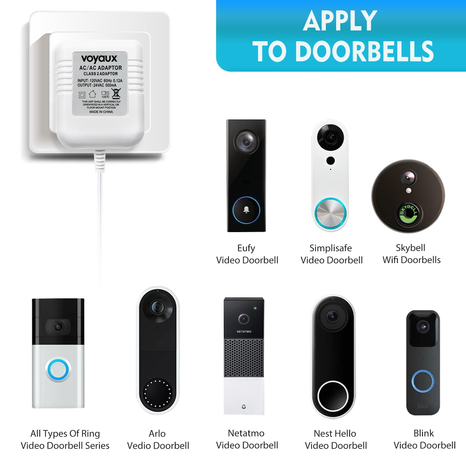 24V Doorbell Transformer, Ac Adapter For All Ring Video Doorbell Versions, 18Ft Long C Wire Power Supply, Compatible With Ring,