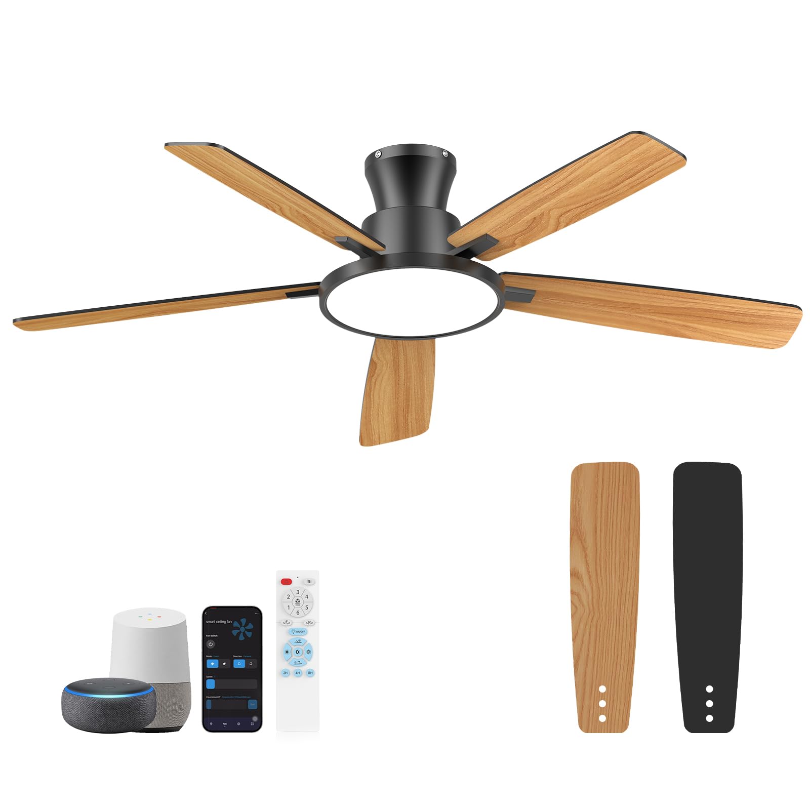 Atolit Ceiling Fans With Lights,52 Inch Smart Ceiling Fan, Remote/App Control, Compatible with Alexa/Google Assistant,Reversible