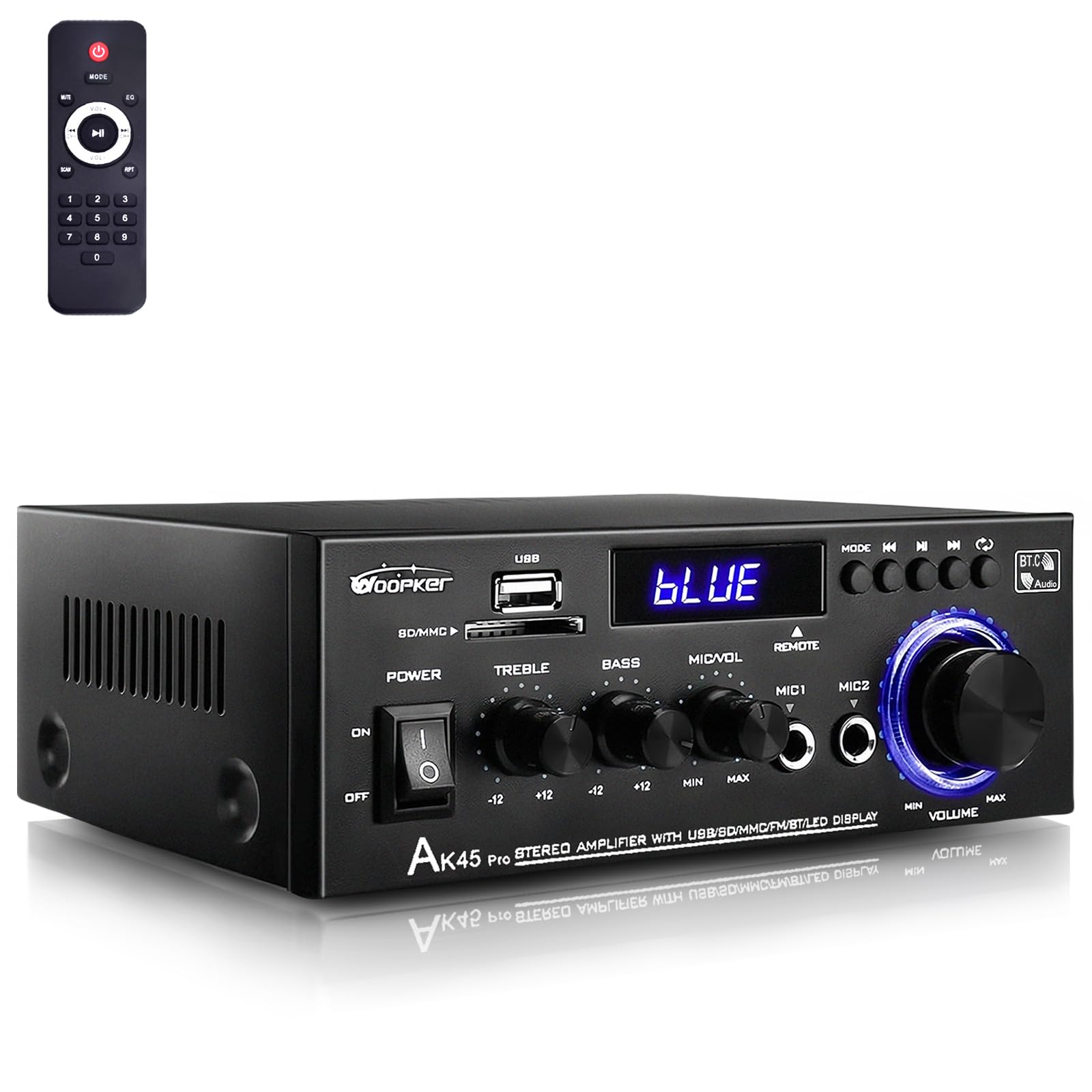 Woopker Ak45 Pro Amplifier Home Audio Stereo Receivers With Bluetooth 5.0,Max 400W,2.0 Channel Stereo Amplifier System For Home