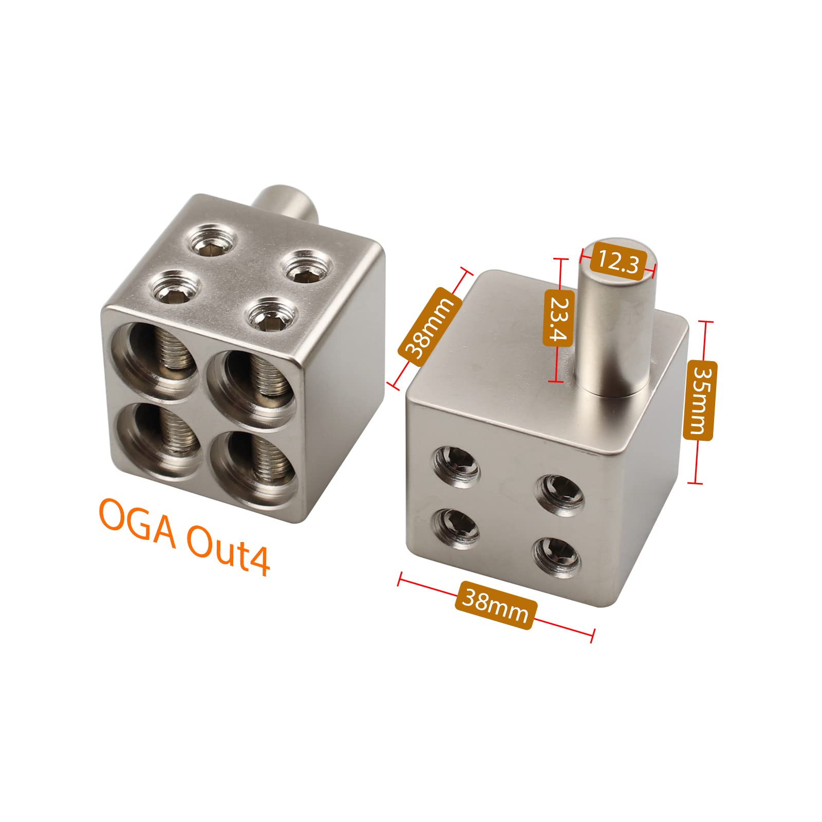 Zookoto 2 Pcs 4X0Ga Wire Ga Reducer, For Car Stereo Audio Awg Pin Power Ground Wire Reducer, 0 Ga To 12.3 Mm