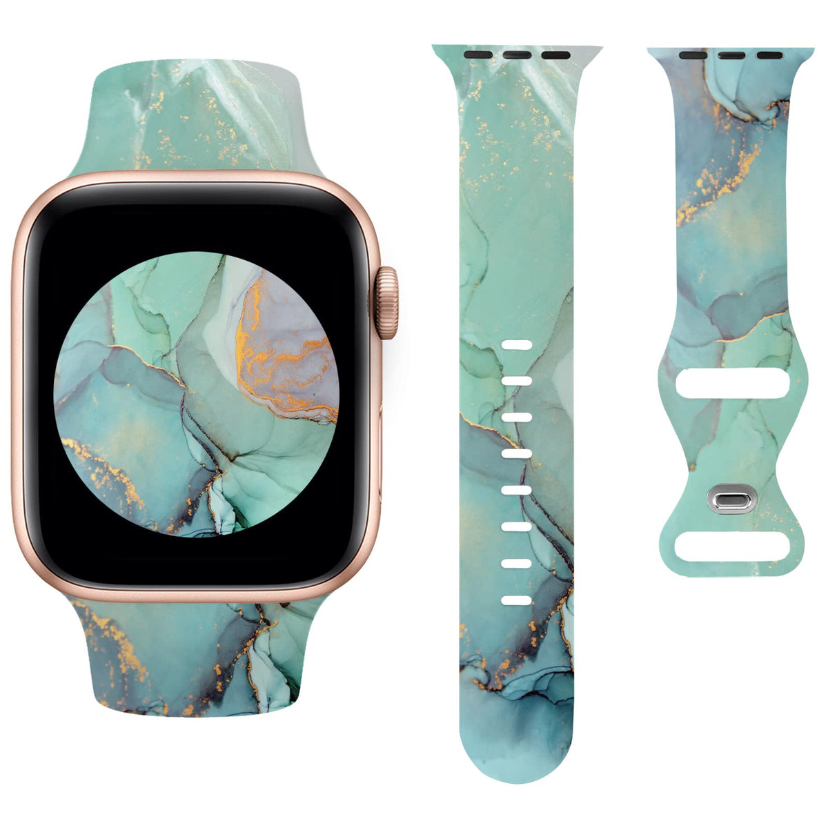Sport Bands Compatible With Apple Watch Band 38Mm 40Mm 41Mm Women Men Luxury Gifts, Mint Green Marble Double Sided Designer Soft