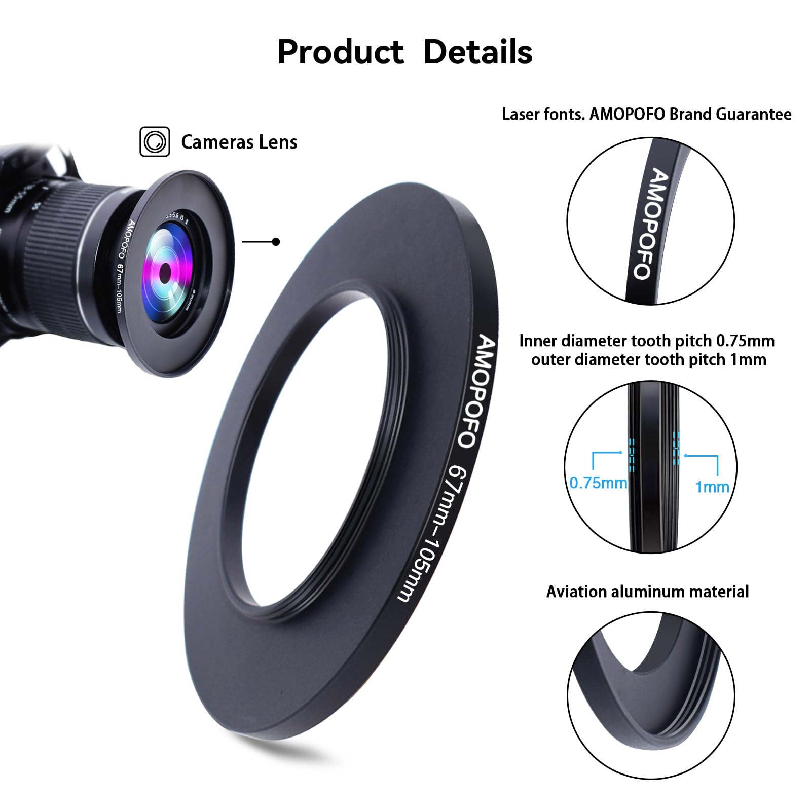 67Mm Lens To 105Mm Camera Filter Ring,Compatible With All 67Mm Camera Lens & 105Mm Uv,Nd,Cpl Lens Hood Accessories,Made Of Cnc M