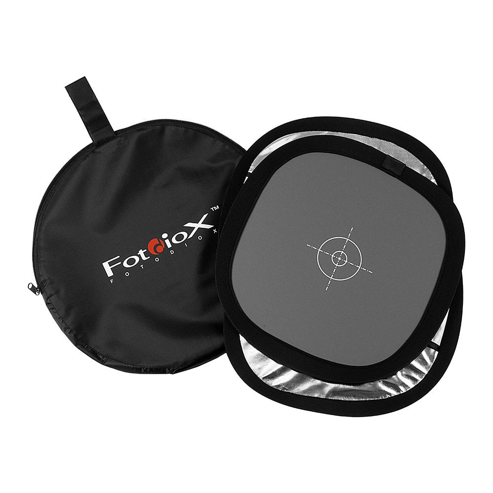 Fotodiox Hand Hold Collapsible Disc, Tri Fold Reflector + Gray Card/White Balance Digital Target Combo