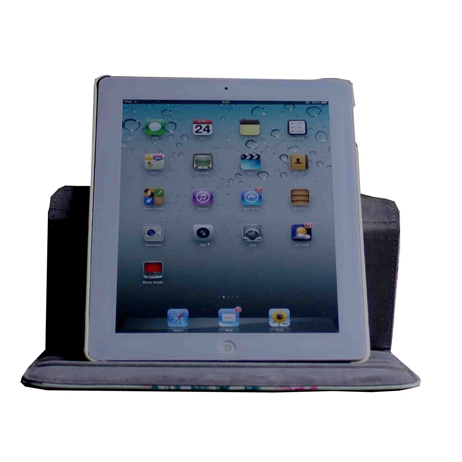 Lingsor Case For Ipad 2 3 4, 360 Degree Rotating Stand Magnetic Smart Leather Cover Auto Sleep Wake With Film And Stylus, Pink H