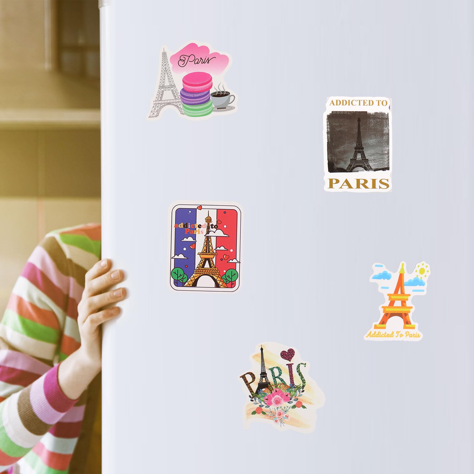 Yeaqee 200 Pcs Paris Stickers Vintage Eiffel Tower Stickers Vinyl Waterproof Paris Party Favors French Map Decals Travel Scrapbo