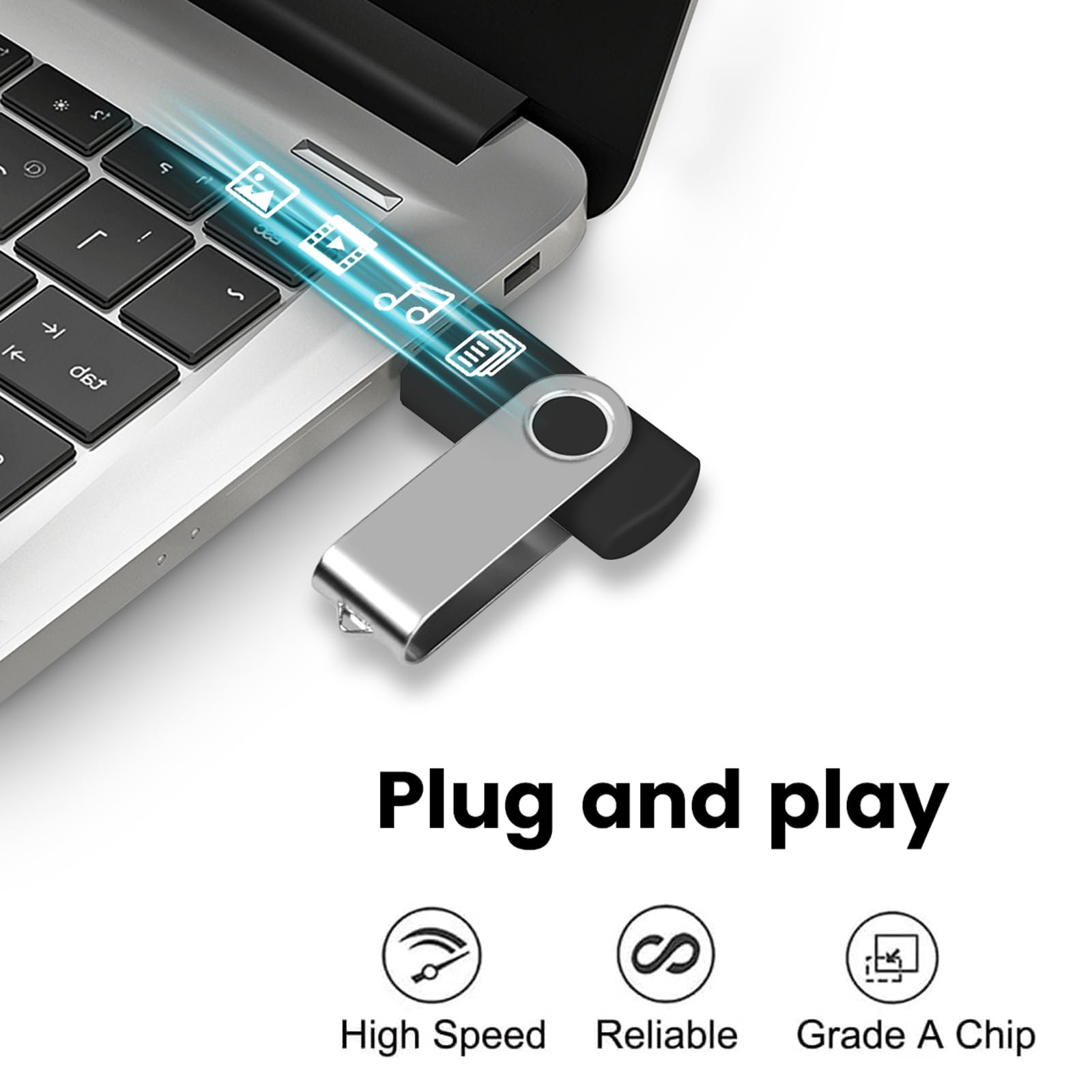 Aretop 20 Pack Flash Drive 1Gb Bulk Thumb Drives Usb 2.0 Metal Memory Sticks With Lanyard,Portable Keychain Jump Drive Multipack For Date Storage At Home & The Office Black