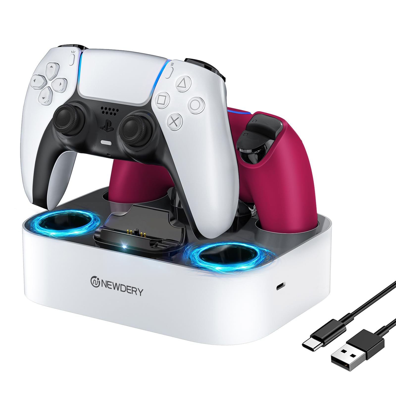 Newdery Ps5 Controller Charger Station Compatible With Dualsense Edge Controller, Fast Charging Dock Stand With Cable, Dual Cont