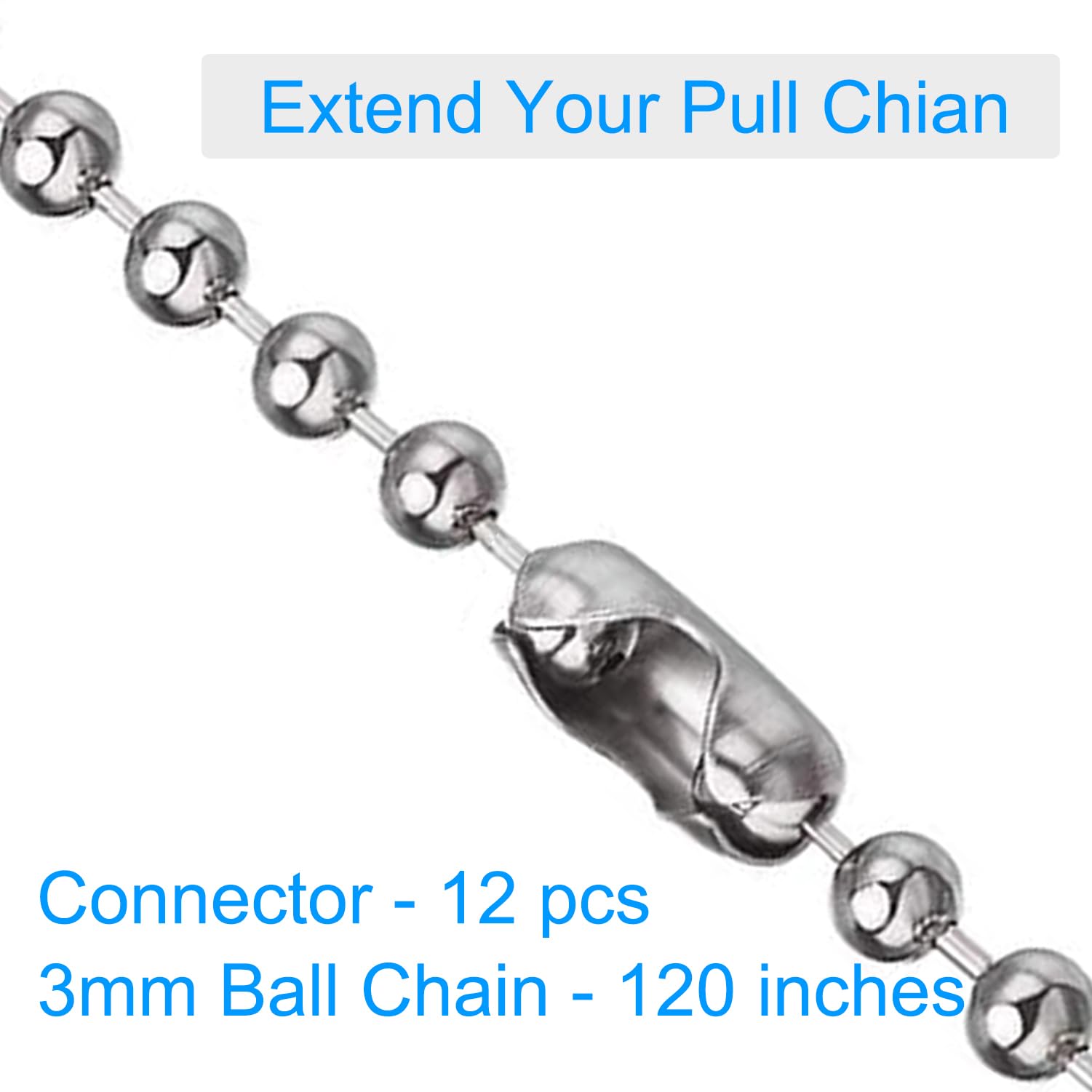 120 Inch Ceiling Fan Pull Chain, Pull Chain Extension For Ceiling Fans And Light Fixture, Rust Proof Stainless Steel 3Mm Beaded