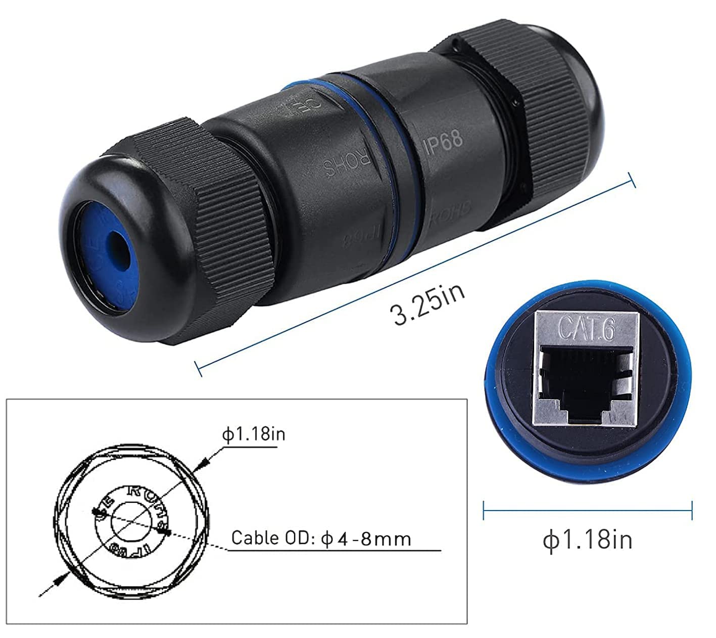 Tedgetal Waterproof Rj45 Connector 5 Pack Ip68 Cat6/Cat5E/Cat5 Coupler Shielded For Outdoor Ethernet Lan Cable Extender Female T