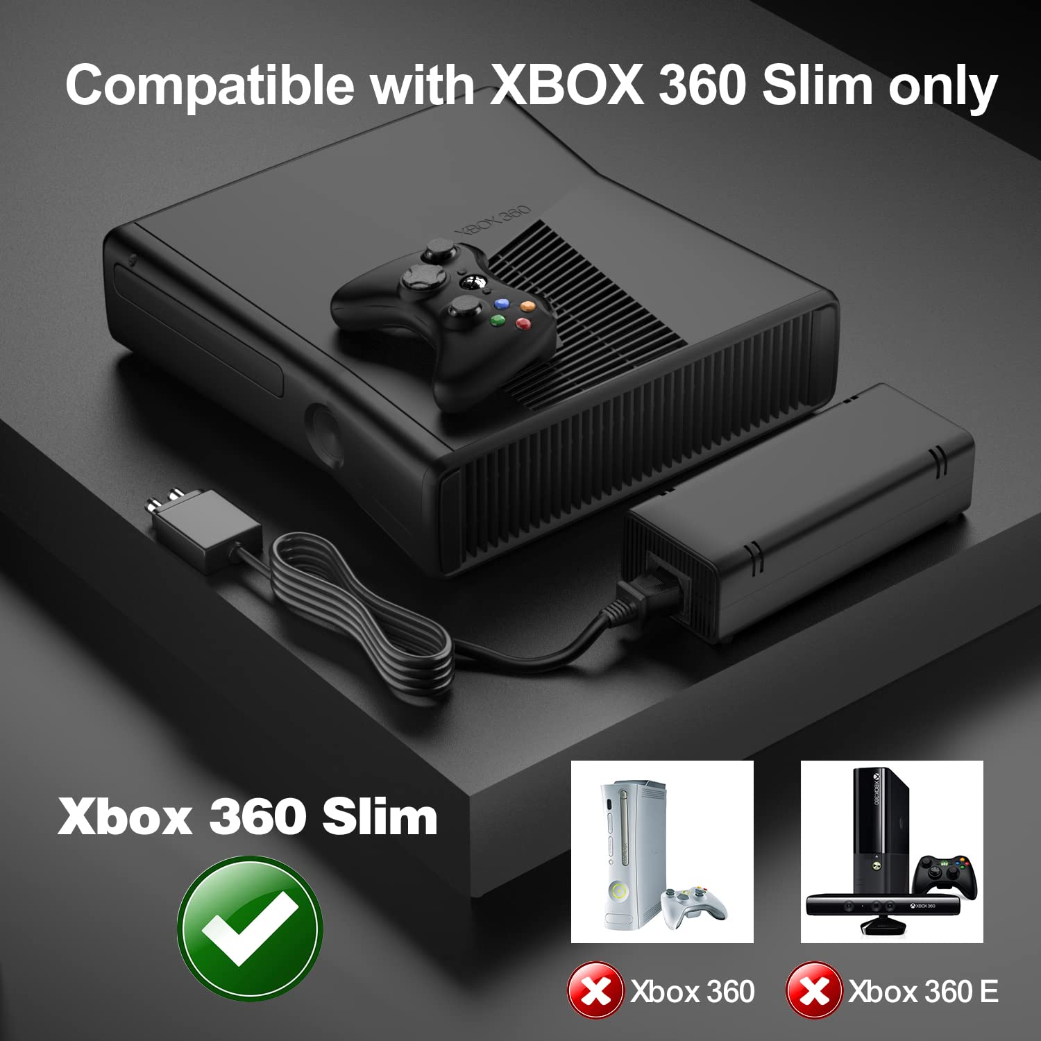 Puning Power Supply Replacement For Xbox 360 Slim,Ac Adapter Power Supply[Advanced Quiet Edition] With Cooling Fan Compatible Wi