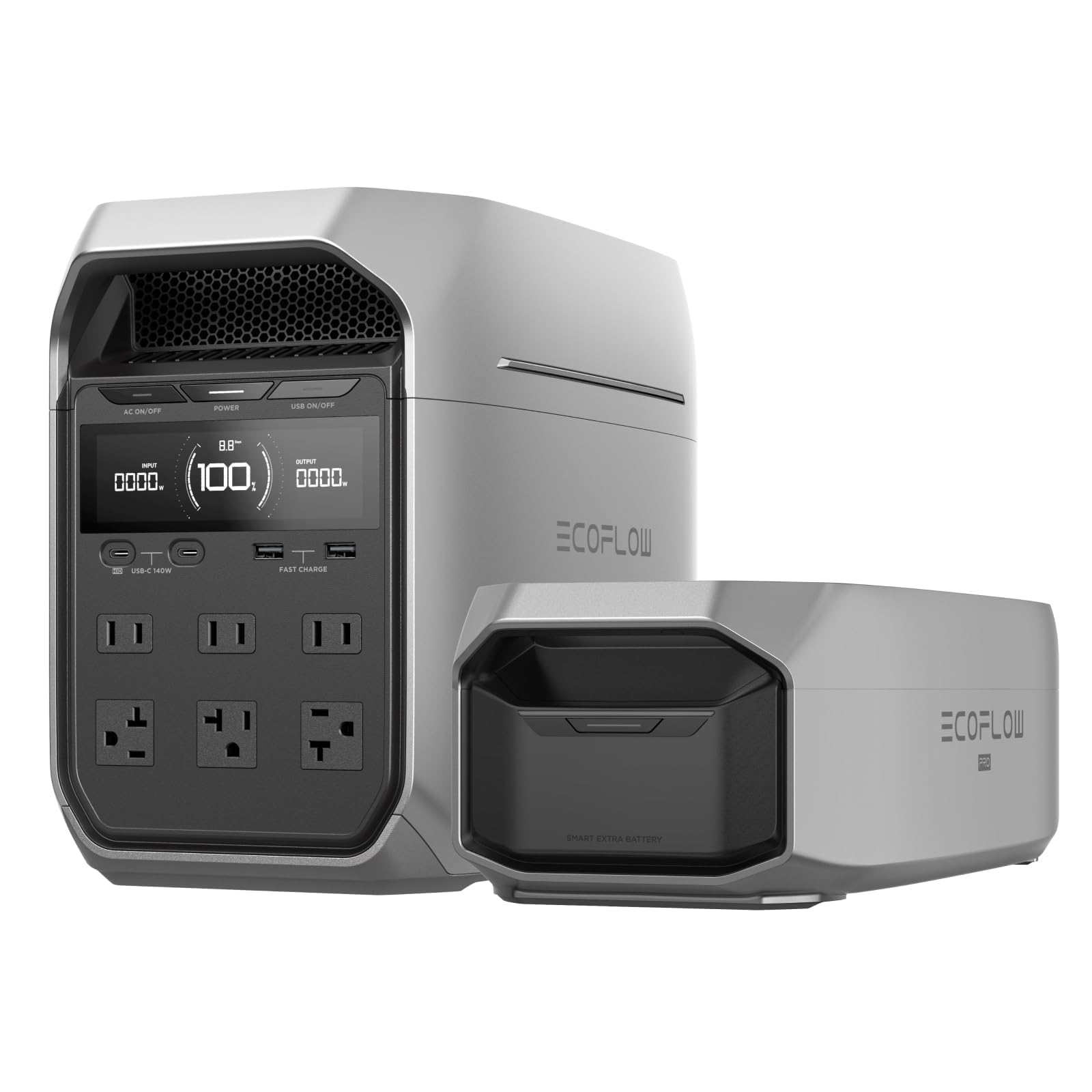 EF ECOFLOW Portable Power Station DELTA 3 Plus with Smart Extra Battery, Expand Capacity from 1024Wh to 2048Wh, Solar Generator 