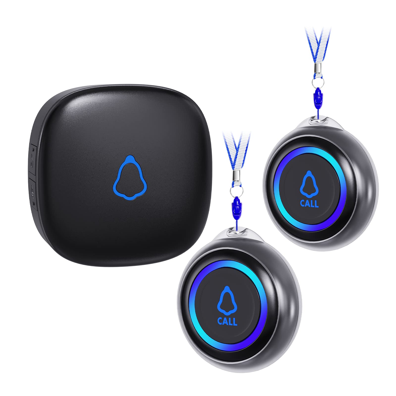Caregiver Pager, Wireless Call Button For Seniors/Elderly At Home, 2 Sos Buttons + 1 Receiver Medical Life Alert System, Emergen