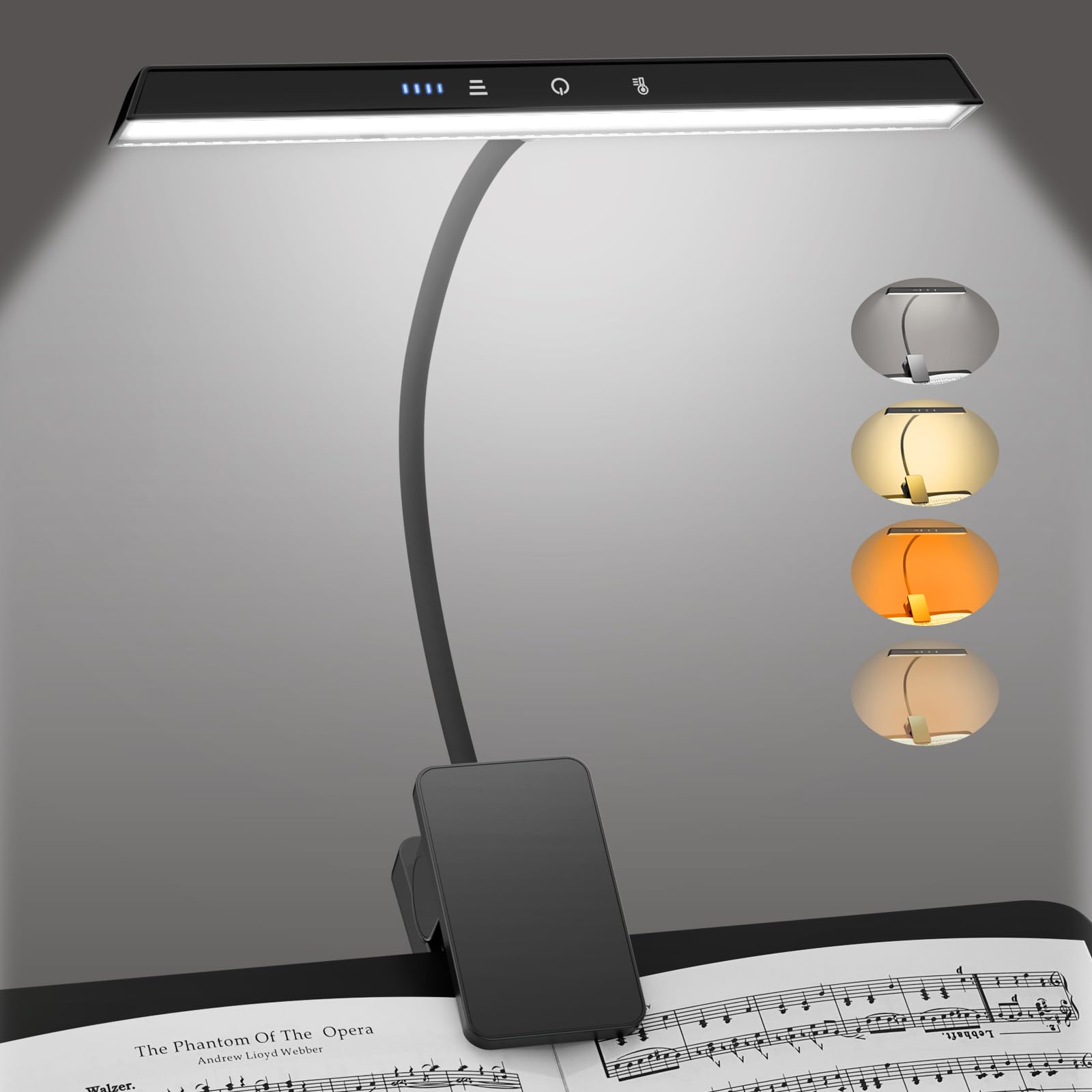 Professional 47 LED Rechargeable Music Stand Light - Eye Caring Clip on Piano Lights, 4 Color & 3 Brightness, USB-C, up to 110 H