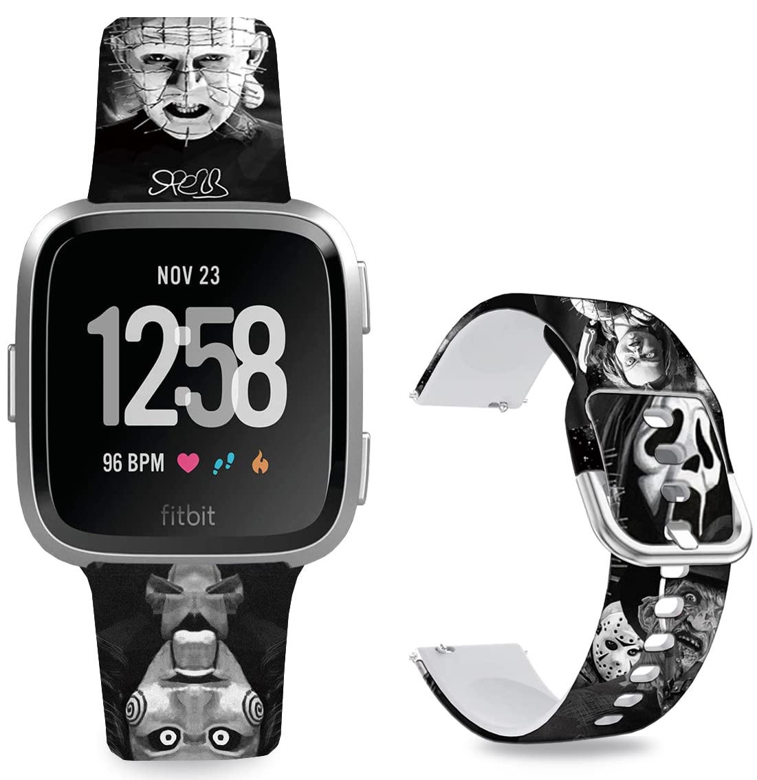 Sjiangqiao Thriller Scream Halloween Horror Chuck-Y Skeleton Skull Pin Head Hellraise Bands Compatible With Fitbit Versa 2/Versa
