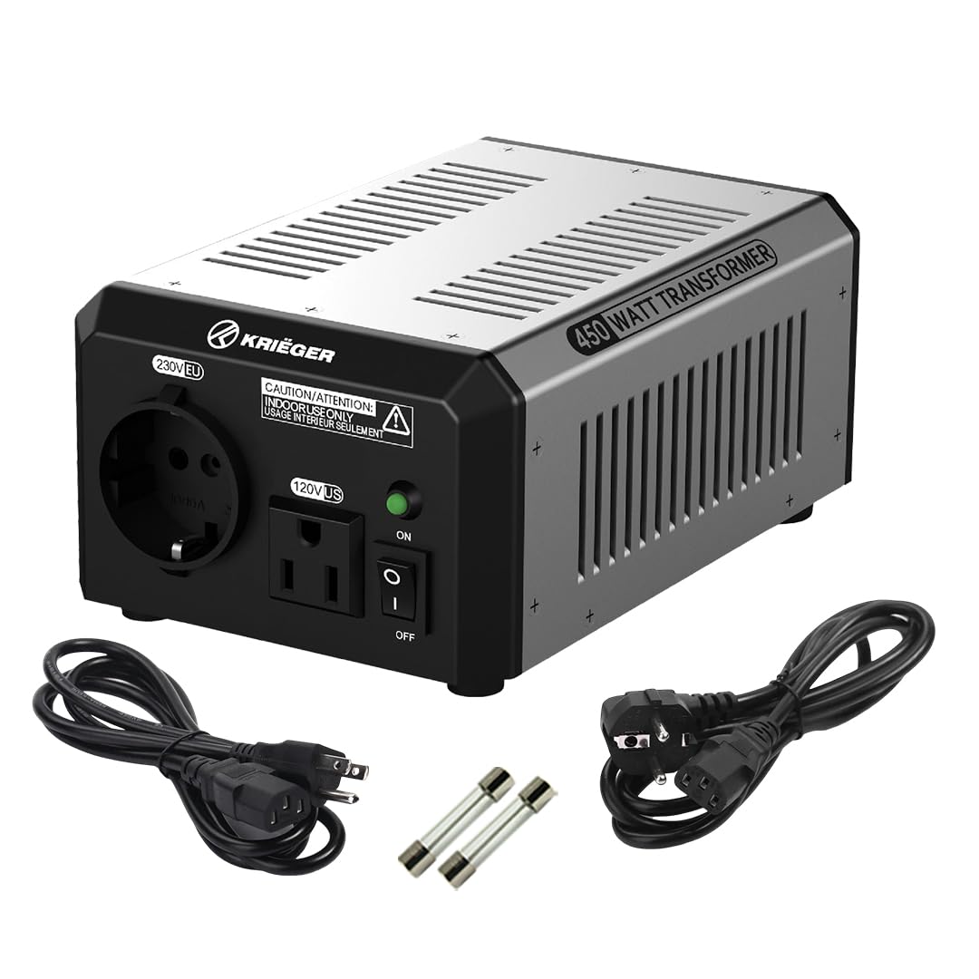 K KRI?GER 450 Watt Voltage Transformer, 110/120V to 220/240V Step Up Step Down Voltage Converter with AC Outlets, MET Approved U