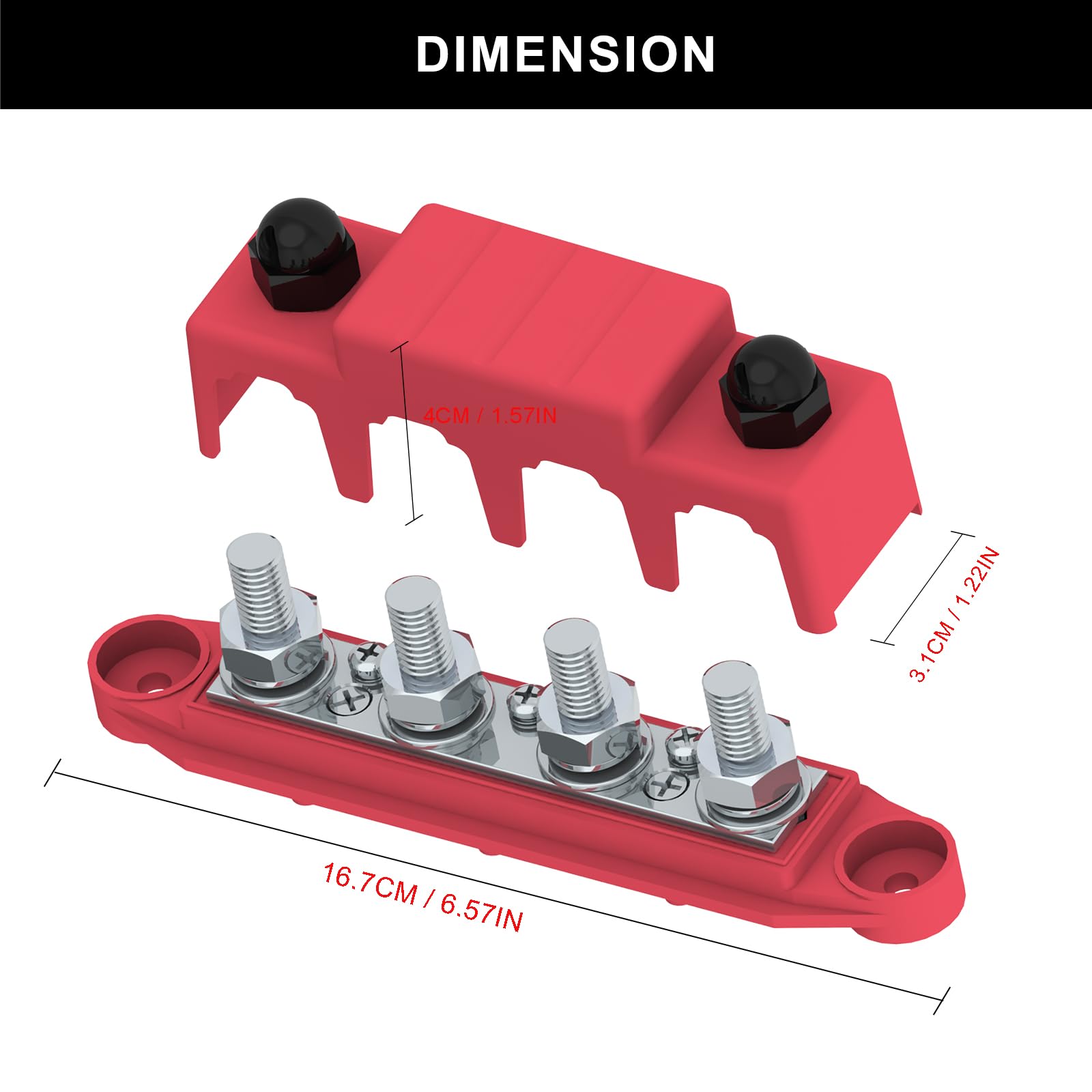 Uckasayfy Bus Bar 250A 12V Power Distribution Block With 3/8'' (M10) 4 Posts Terminals Block With Cover For Automotive, Marine,