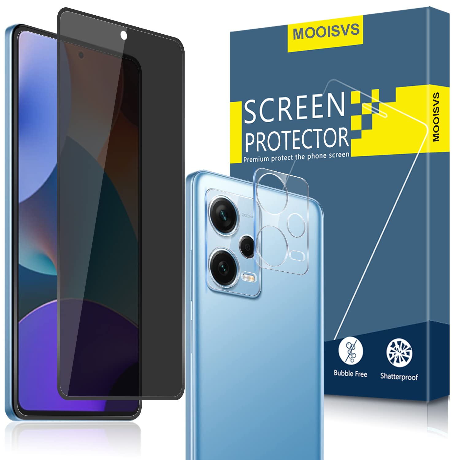 Mooisvs For Xiaomi Redmi Note 12 Pro Full Coverage Privacy Screen Protector(2Packs)+Camera Lens Protector(2Packs),Anti Spy Tempe